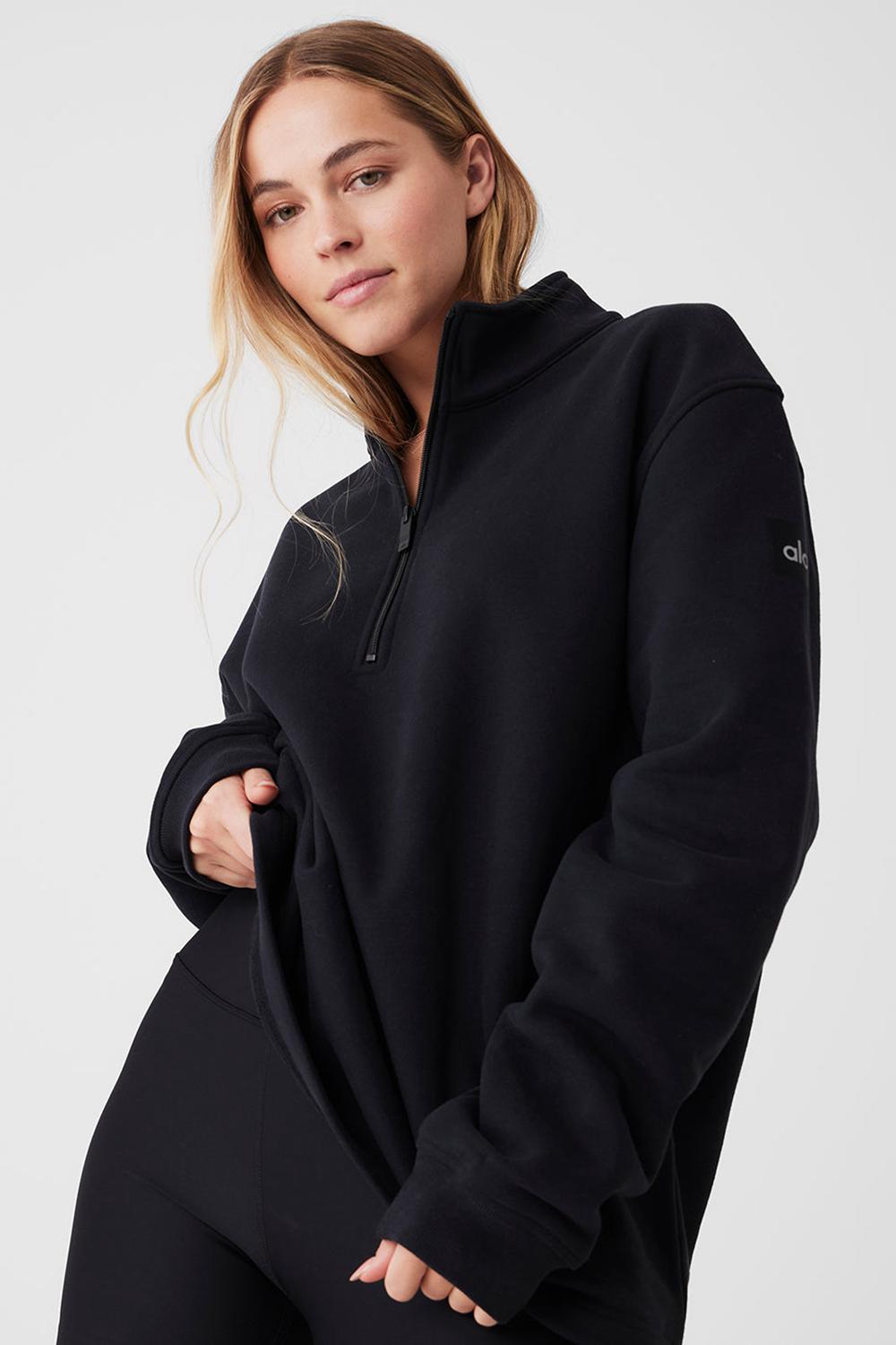 Sudadera con Capucha Alo Yoga Renown Heavy Weight 1/4 Zip Mujer Negras | España  DVKH-16524