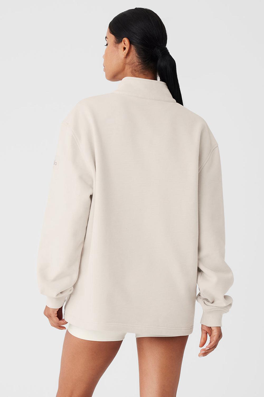 Sudadera con Capucha Alo Yoga Renown Heavy Weight 1/4 Zip Mujer Bone | España  YSBT-83729