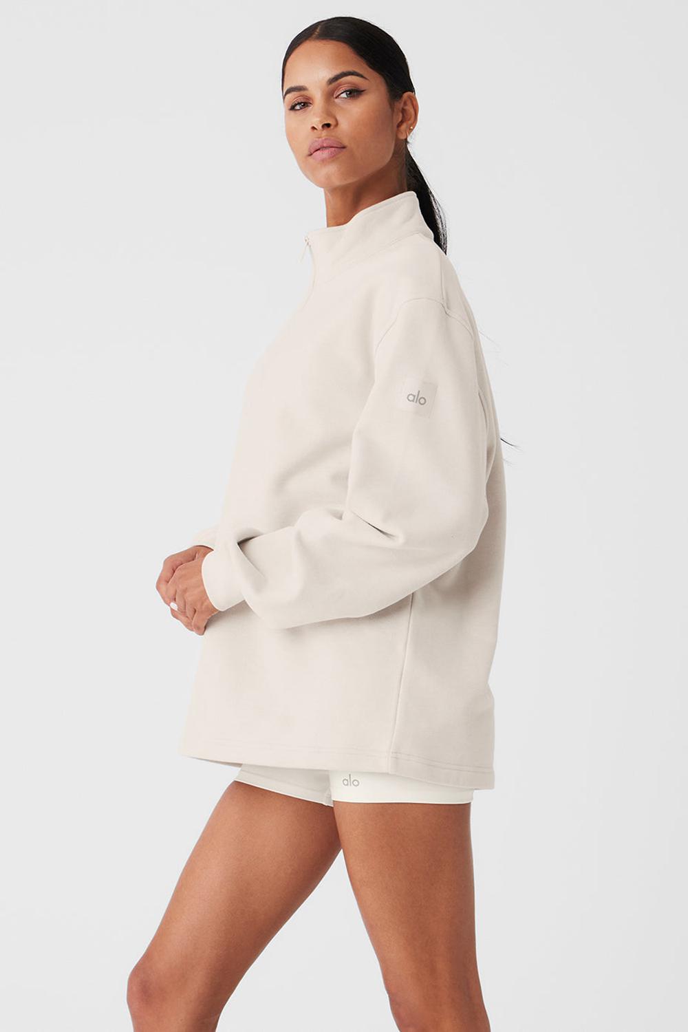 Sudadera con Capucha Alo Yoga Renown Heavy Weight 1/4 Zip Mujer Bone | España  YSBT-83729
