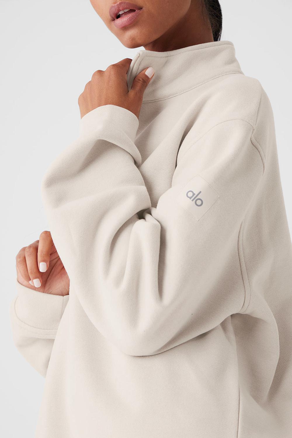 Sudadera con Capucha Alo Yoga Renown Heavy Weight 1/4 Zip Mujer Bone | España  YSBT-83729
