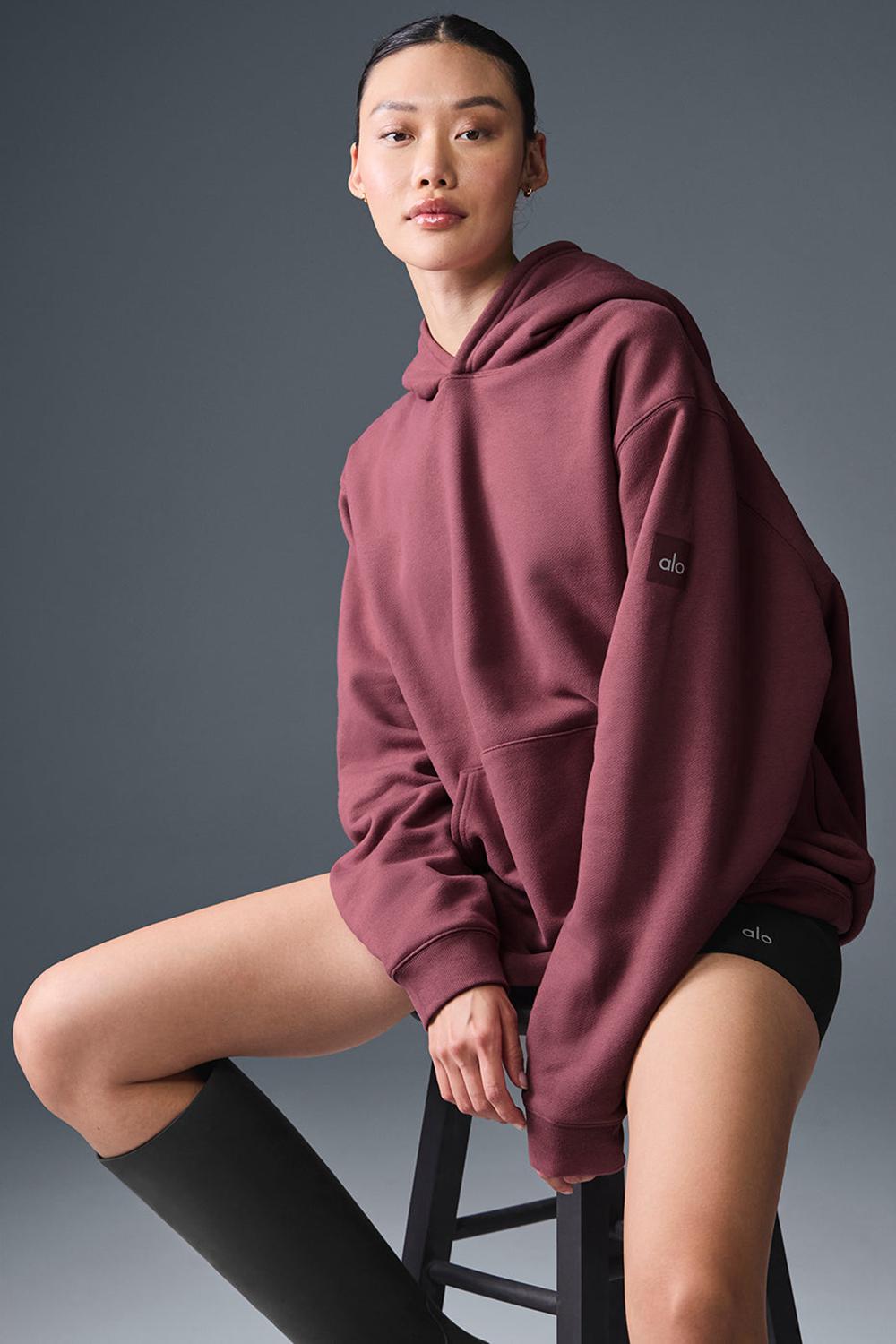 Sudadera con Capucha Alo Yoga Renown Heavy Weight Mujer Burdeos | España  MRGP-31658