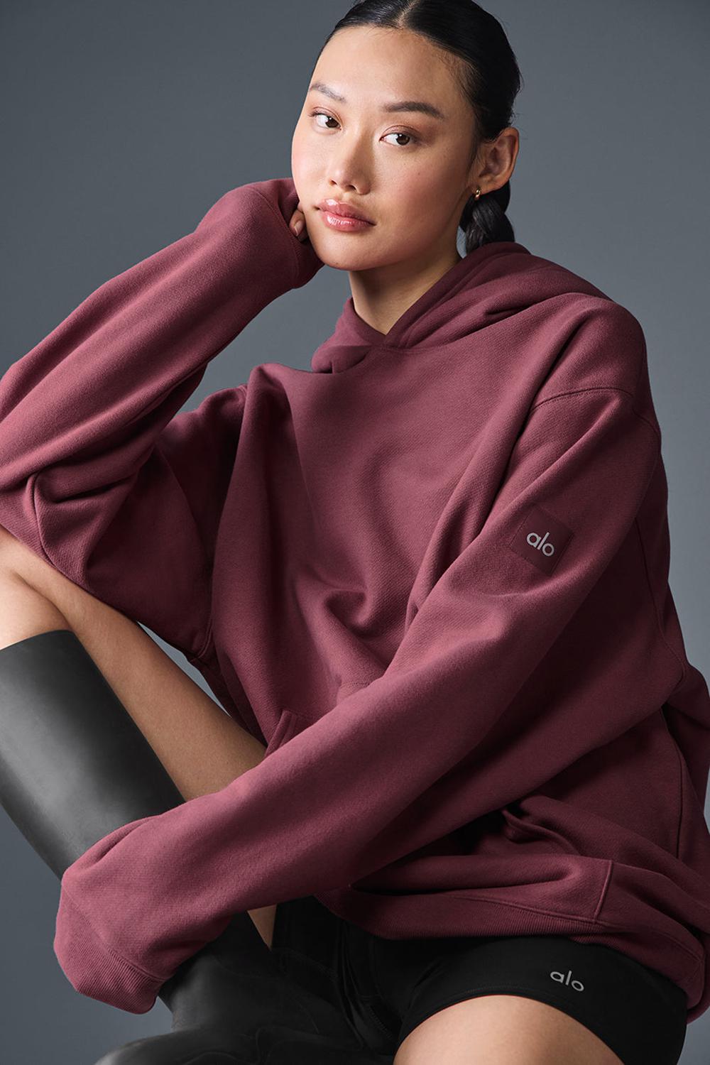 Sudadera con Capucha Alo Yoga Renown Heavy Weight Mujer Burdeos | España  MRGP-31658