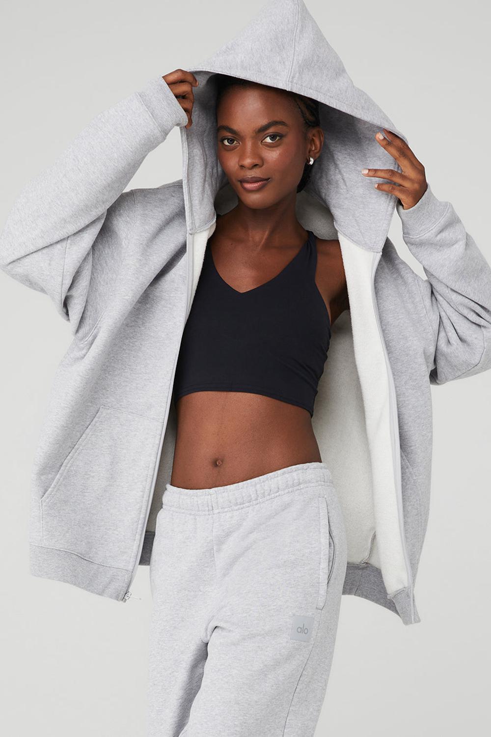 Sudadera con Capucha Alo Yoga Renown Heavy Weight Full Zip Mujer Gris | España  CVFX-80796