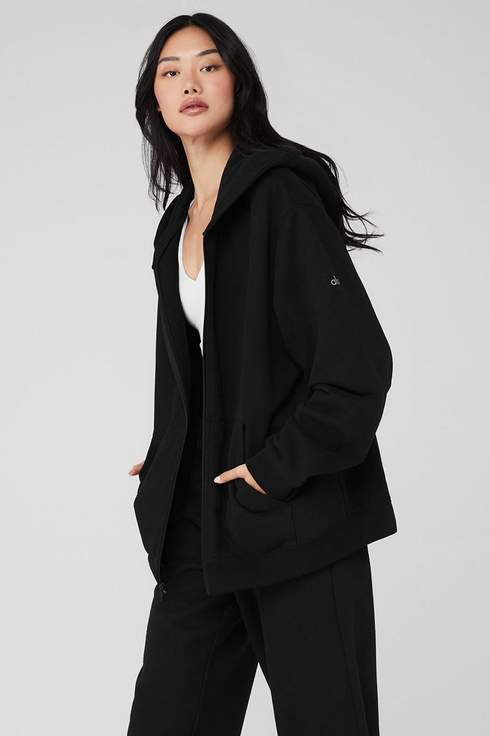 Sudadera con Capucha Alo Yoga Renown Heavy Weight Full Zip Mujer Negras | España  DCFU-85076