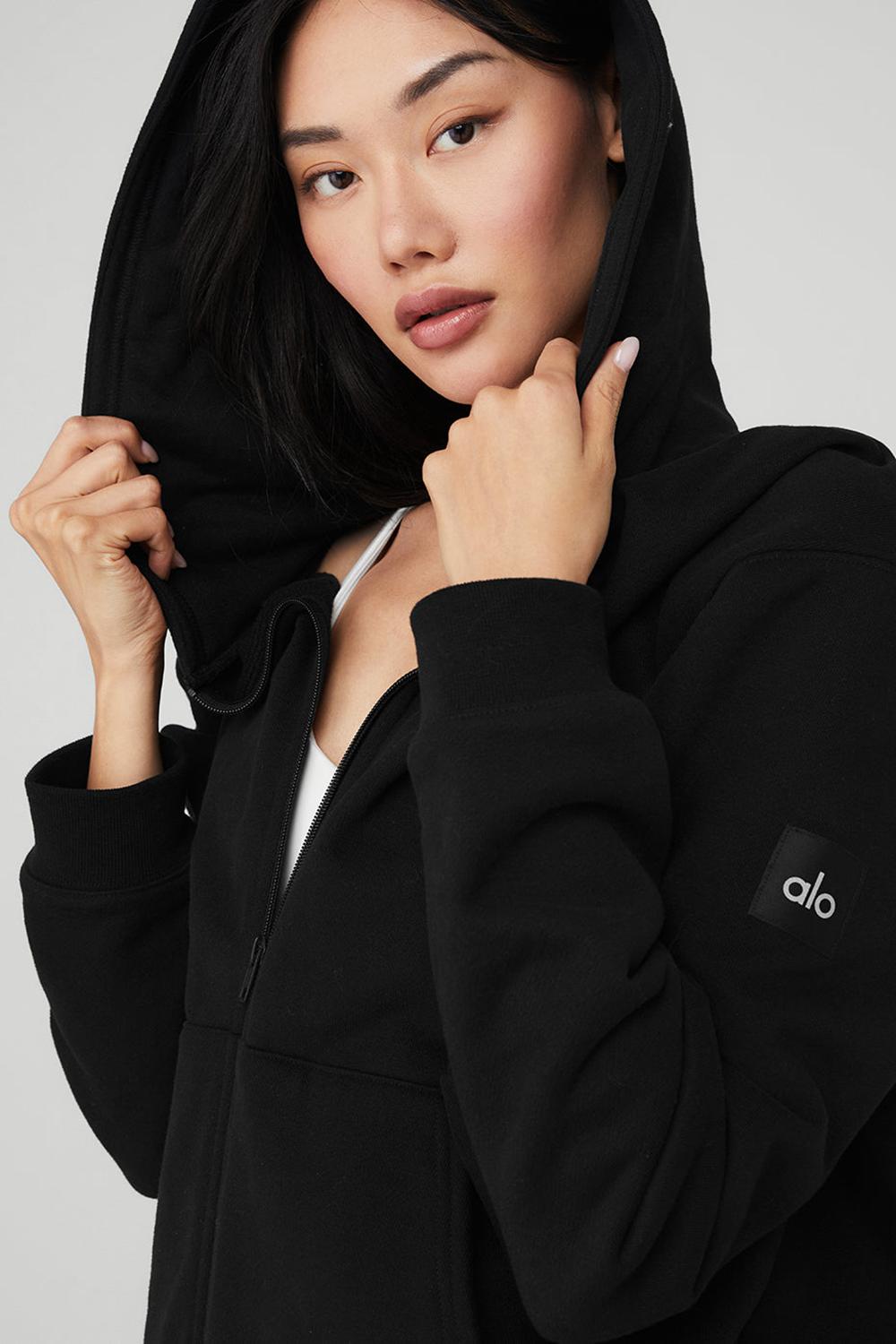 Sudadera con Capucha Alo Yoga Renown Heavy Weight Full Zip Mujer Negras | España  DCFU-85076