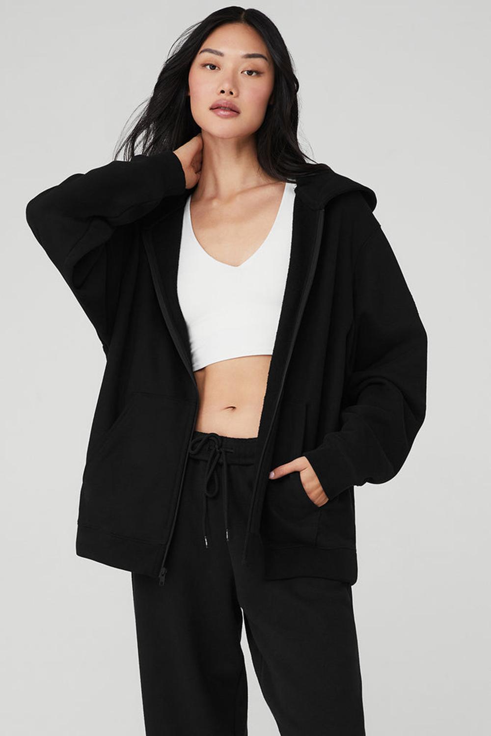 Sudadera con Capucha Alo Yoga Renown Heavy Weight Full Zip Mujer Negras | España  DCFU-85076