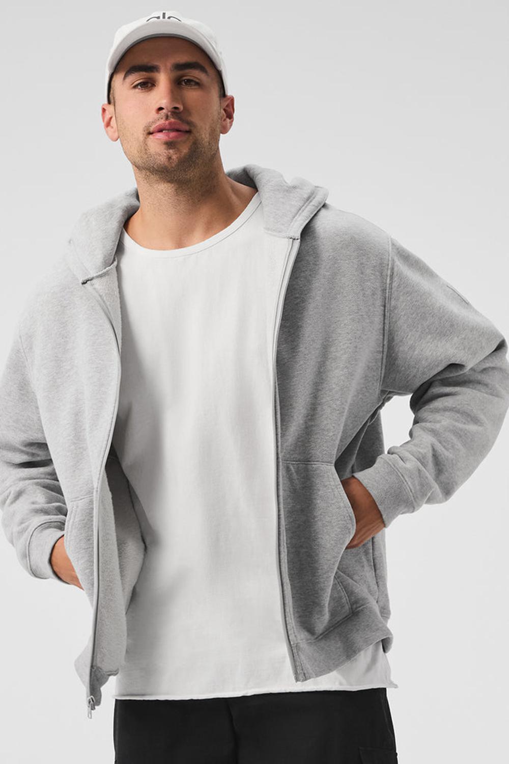 Sudadera con Capucha Alo Yoga Renown Heavy Weight Full Zip Hombre Gris | España  YMWT-61985