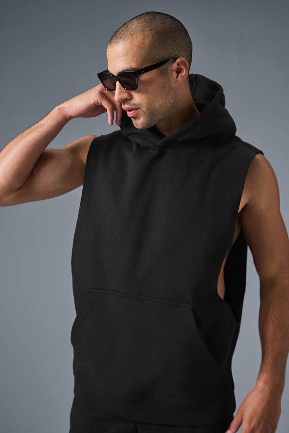 Sudadera con Capucha Alo Yoga Renown Sleeveless Hombre Negras | España  CTDL-09168
