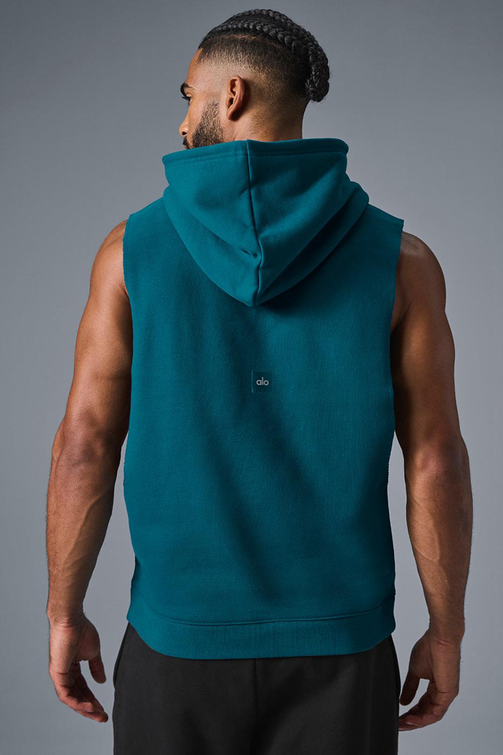 Sudadera con Capucha Alo Yoga Renown Sleeveless Hombre Oceanic Teal | España  TLNS-56431