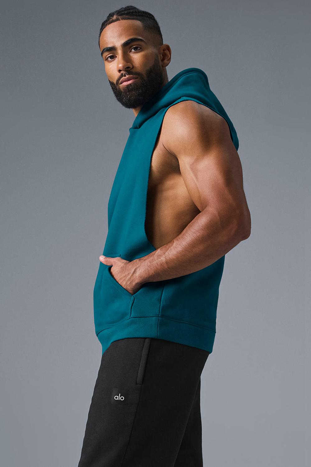 Sudadera con Capucha Alo Yoga Renown Sleeveless Hombre Oceanic Teal | España  TLNS-56431