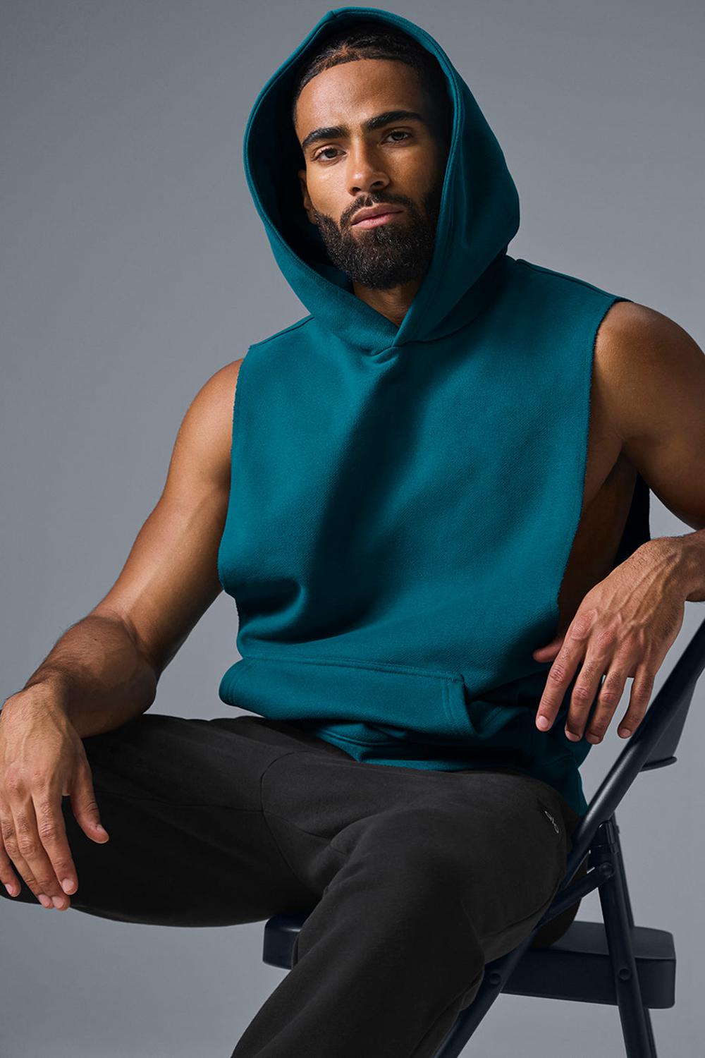 Sudadera con Capucha Alo Yoga Renown Sleeveless Hombre Oceanic Teal | España  TLNS-56431