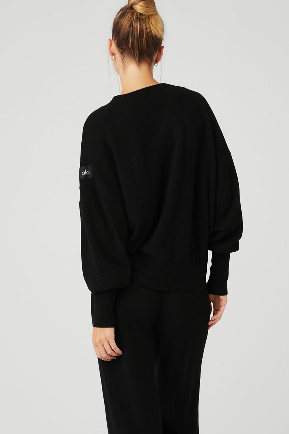 Sudaderas Alo Yoga Cashmere Jet Set Crew Mujer Negras | España  WVHM-60273