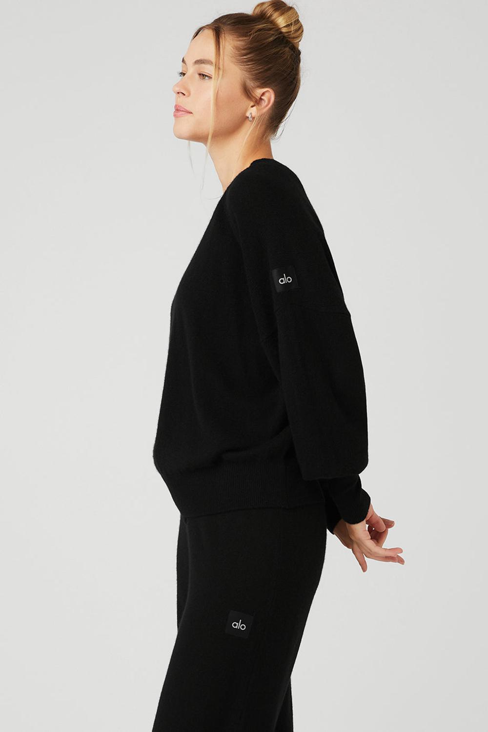 Sudaderas Alo Yoga Cashmere Jet Set Crew Mujer Negras | España  WVHM-60273