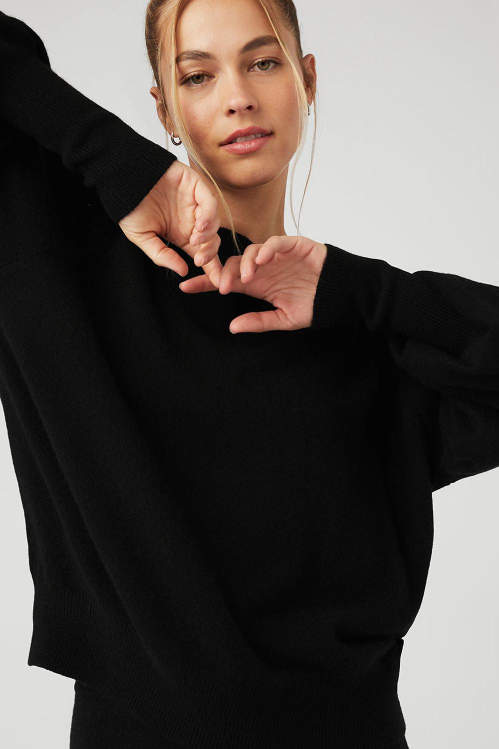 Sudaderas Alo Yoga Cashmere Jet Set Crew Mujer Negras | España  WVHM-60273