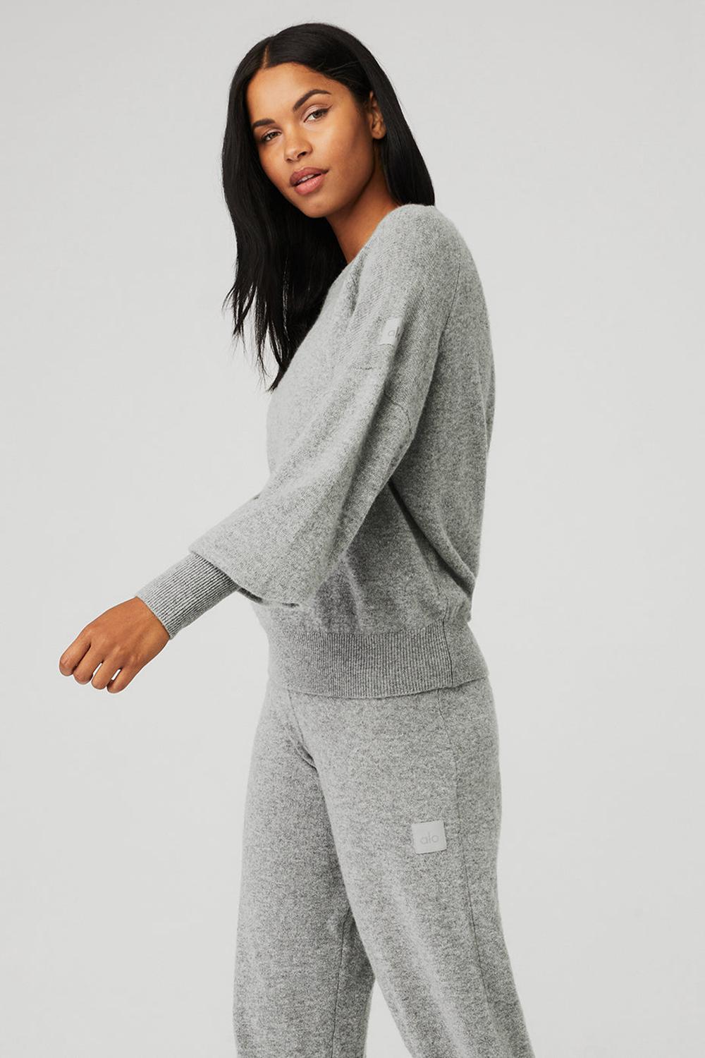 Sudaderas Alo Yoga Cashmere Jet Set Crew Mujer Gris | España  OJPK-87964