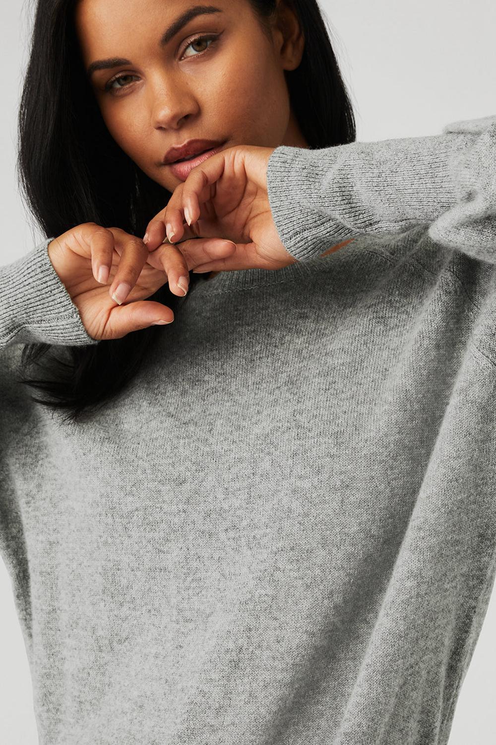 Sudaderas Alo Yoga Cashmere Jet Set Crew Mujer Gris | España  OJPK-87964