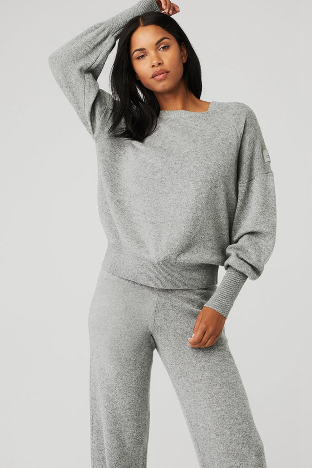 Sudaderas Alo Yoga Cashmere Jet Set Crew Mujer Gris | España  OJPK-87964