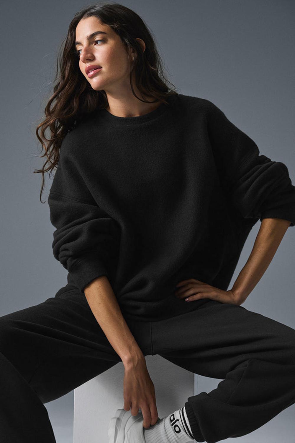 Sudaderas Alo Yoga Triumph Restore Crew Neck Mujer Negras | España  JRAW-69230