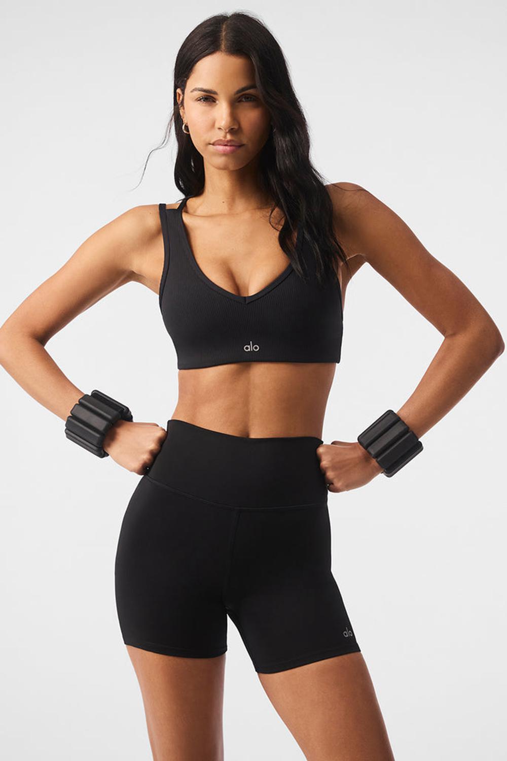 Sujetador Deportivo Alo Yoga Airlift Ribbed Jump Start V-Neck Mujer Negras | España  TWGB-81937