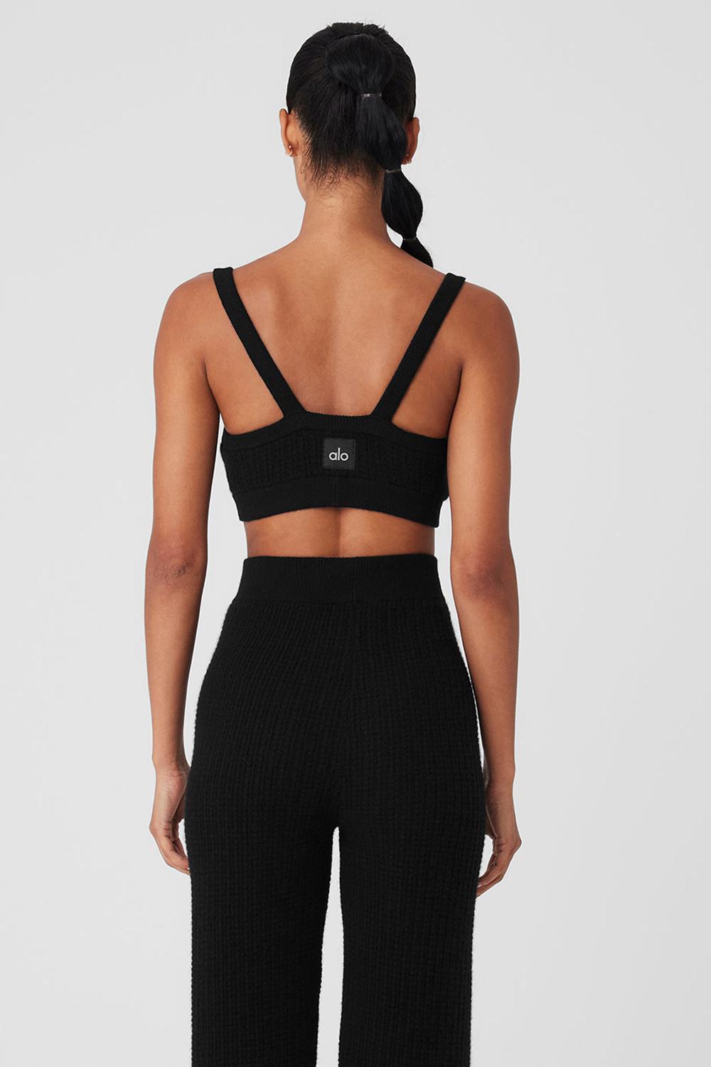 Sujetador Deportivo Alo Yoga Cashmere Plush Waffle V-Neck Mujer Negras | España  RLGU-07695