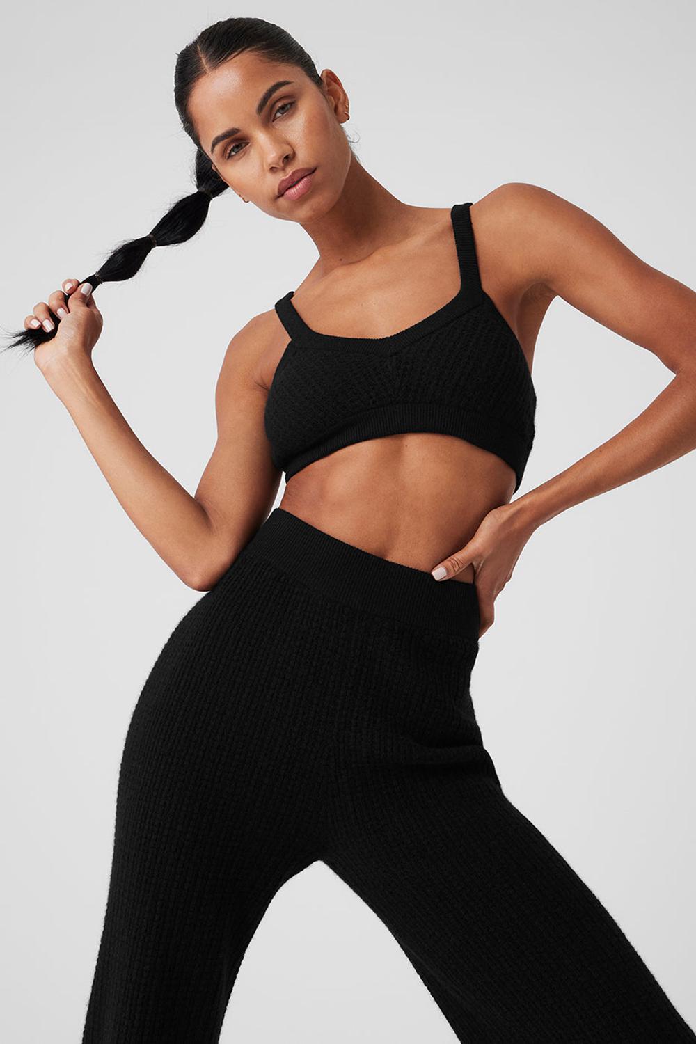 Sujetador Deportivo Alo Yoga Cashmere Plush Waffle V-Neck Mujer Negras | España  RLGU-07695