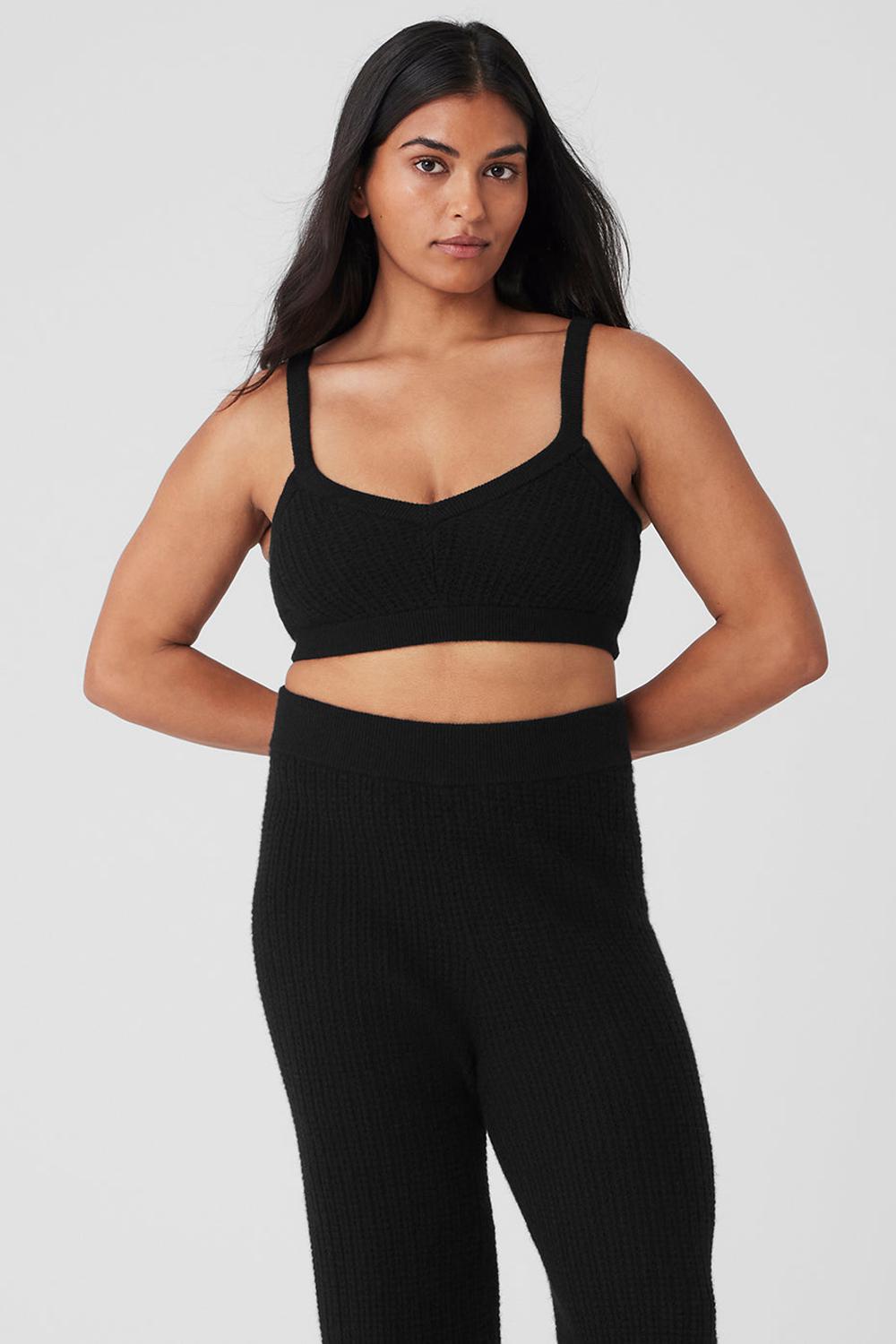 Sujetador Deportivo Alo Yoga Cashmere Plush Waffle V-Neck Mujer Negras | España  RLGU-07695