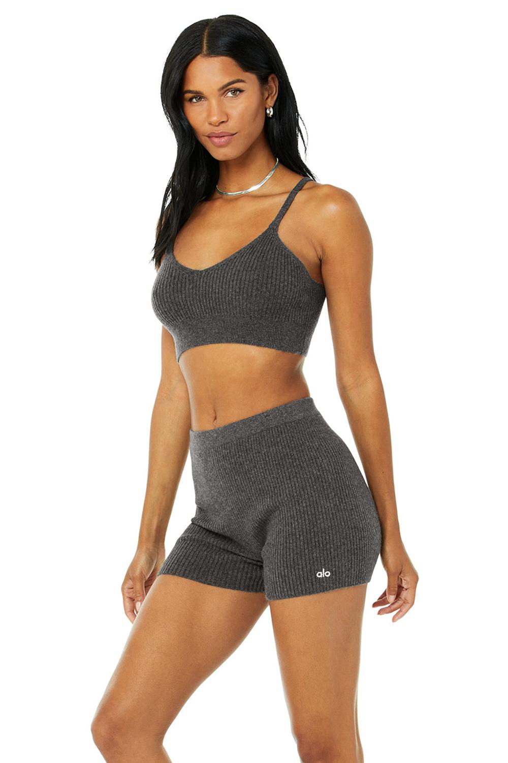 Sujetador Deportivo Alo Yoga Cashmere Ribbed Staycation Mujer Gris | España  VLIZ-21940