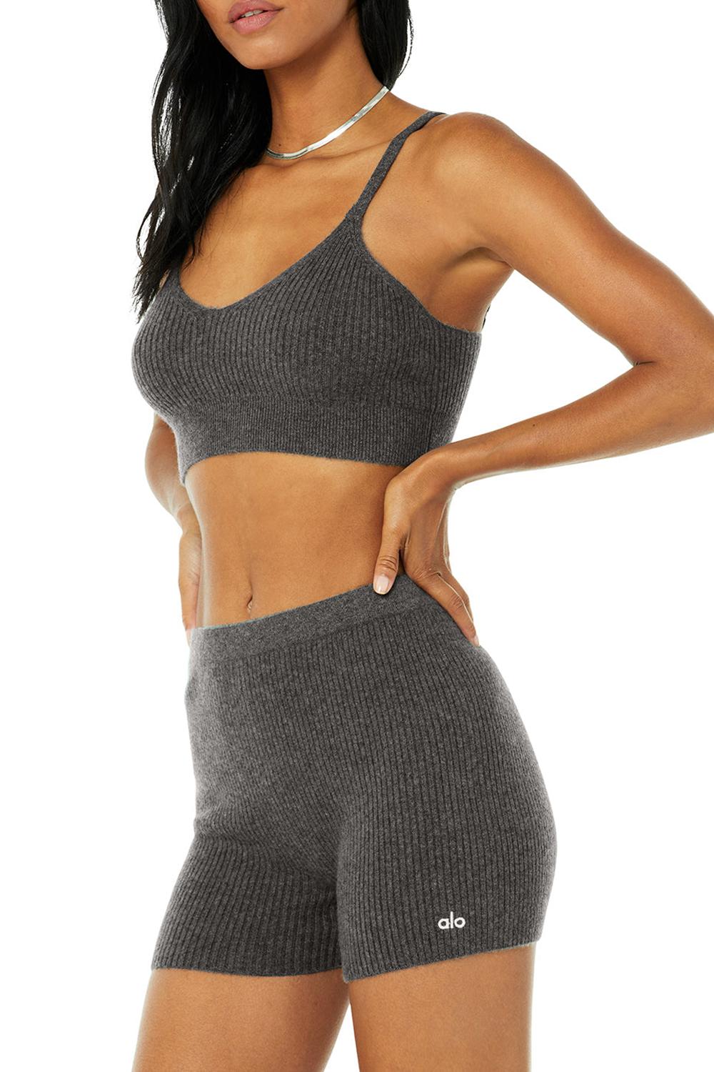 Sujetador Deportivo Alo Yoga Cashmere Ribbed Staycation Mujer Gris | España  VLIZ-21940