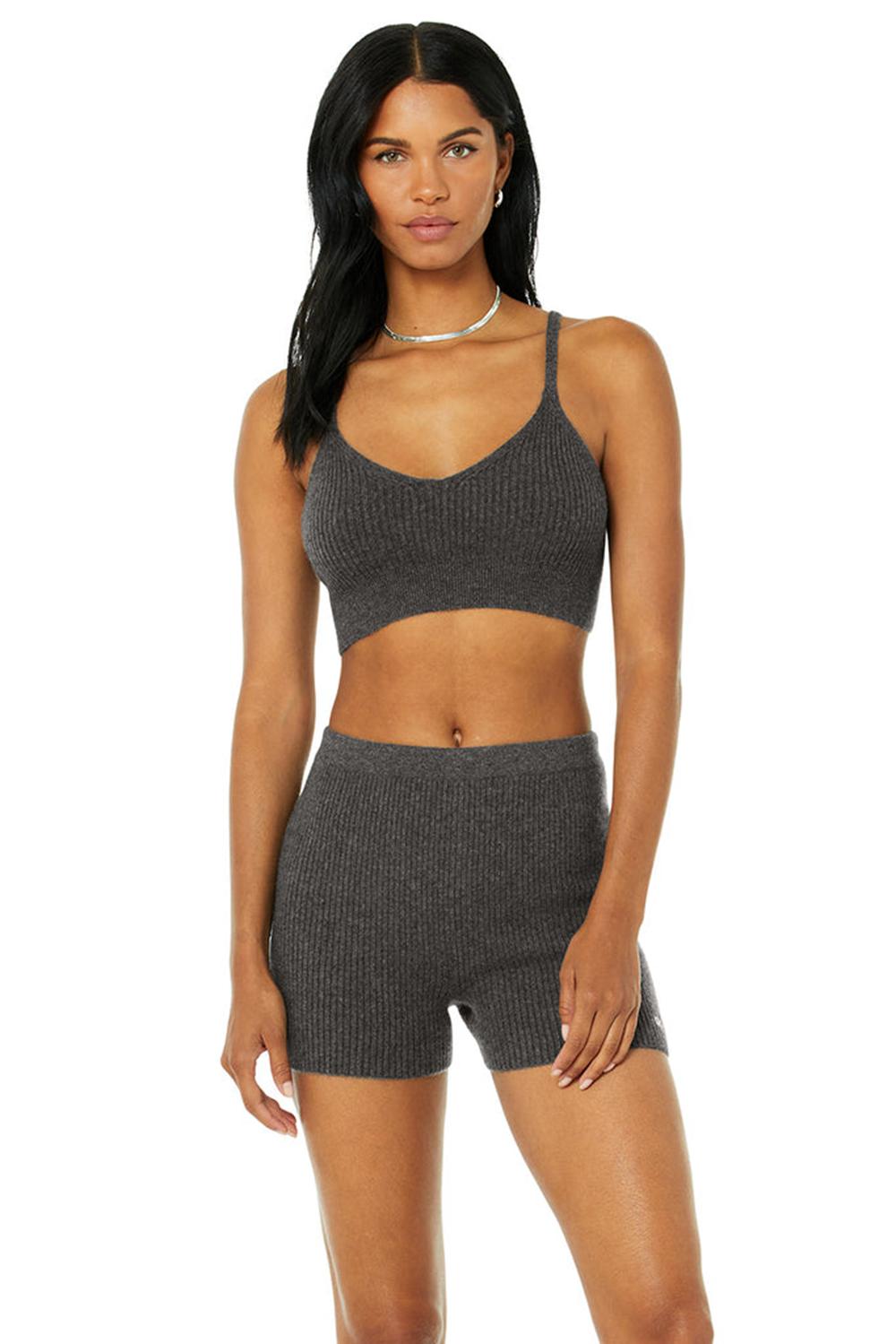Sujetador Deportivo Alo Yoga Cashmere Ribbed Staycation Mujer Gris | España  VLIZ-21940