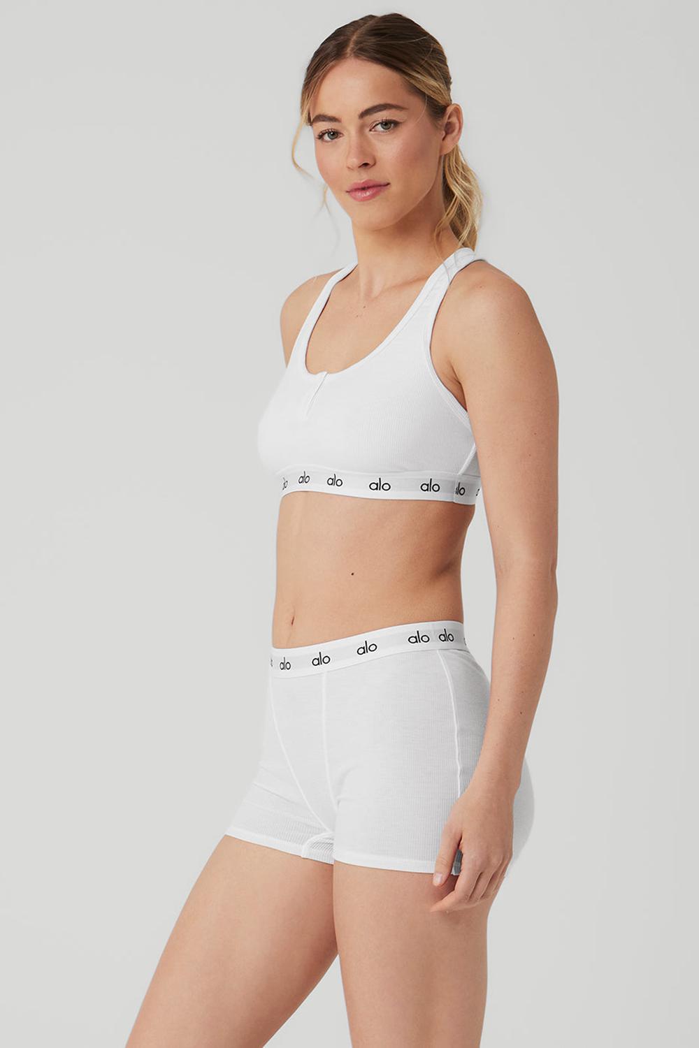 Sujetador Deportivo Alo Yoga Icon Ribbed Henley Mujer Blancas | España  XUQZ-32806