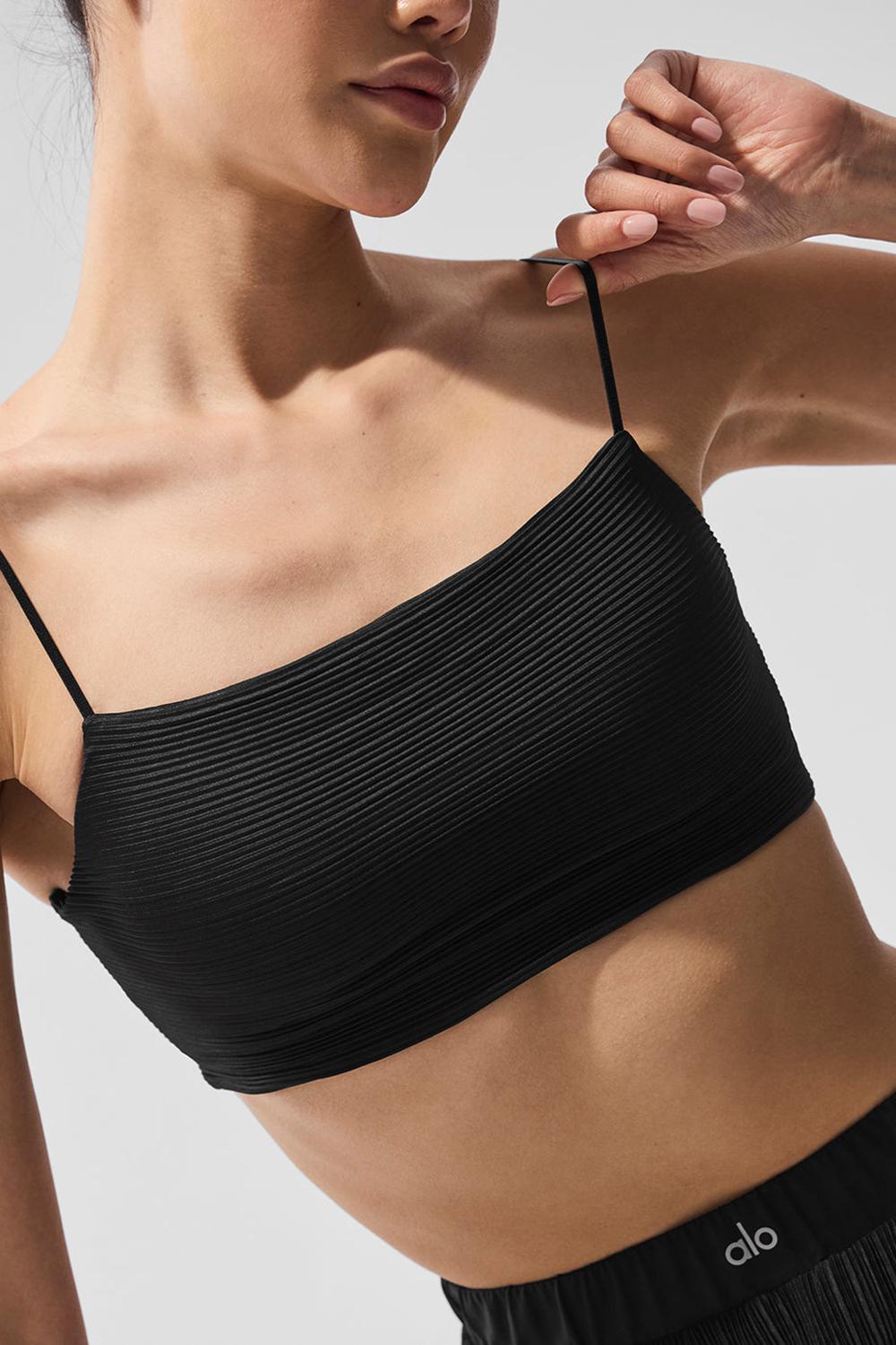 Sujetador Deportivo Alo Yoga Micro Plisse Game On Mujer Negras | España  DSUV-57491