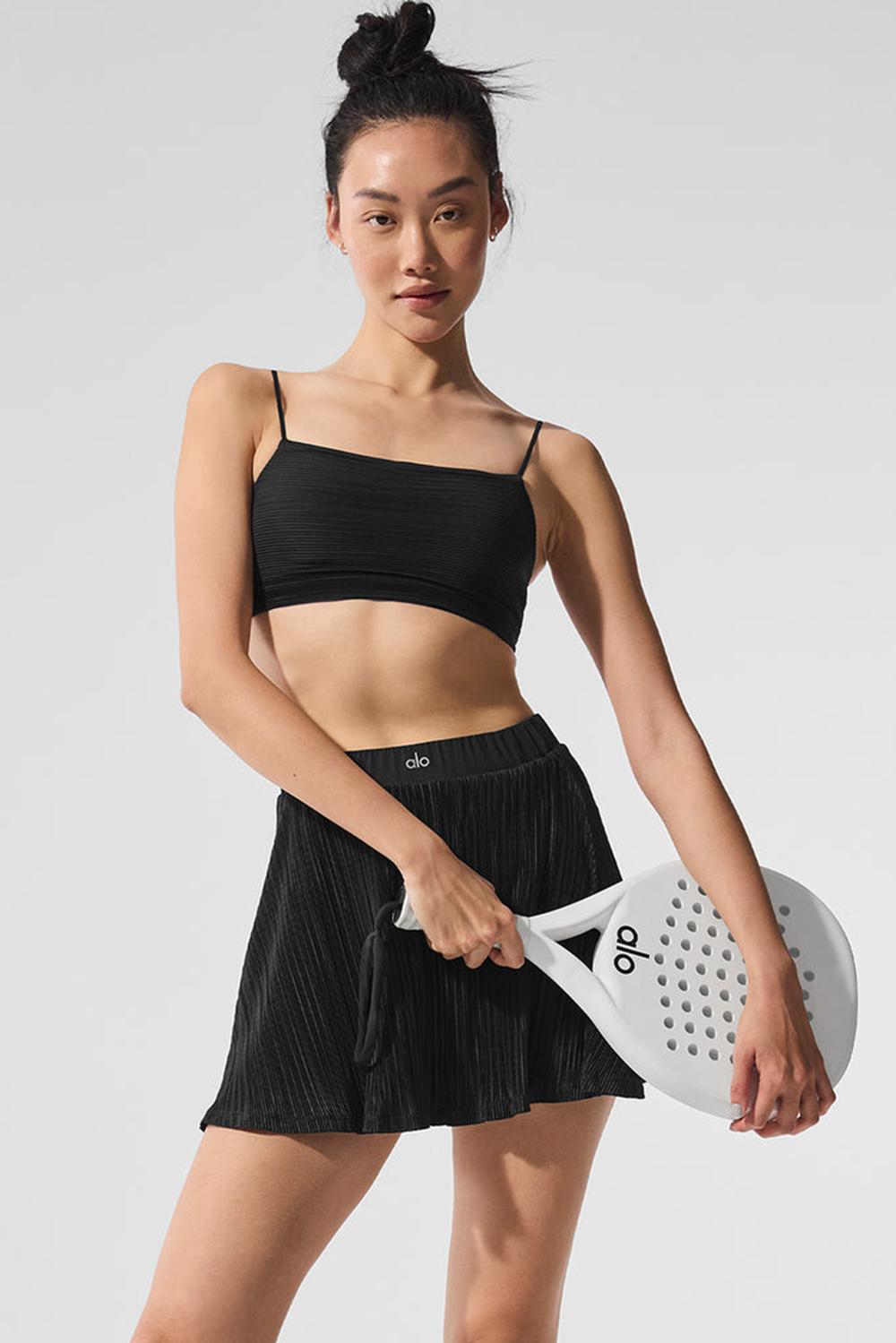 Sujetador Deportivo Alo Yoga Micro Plisse Game On Mujer Negras | España  DSUV-57491