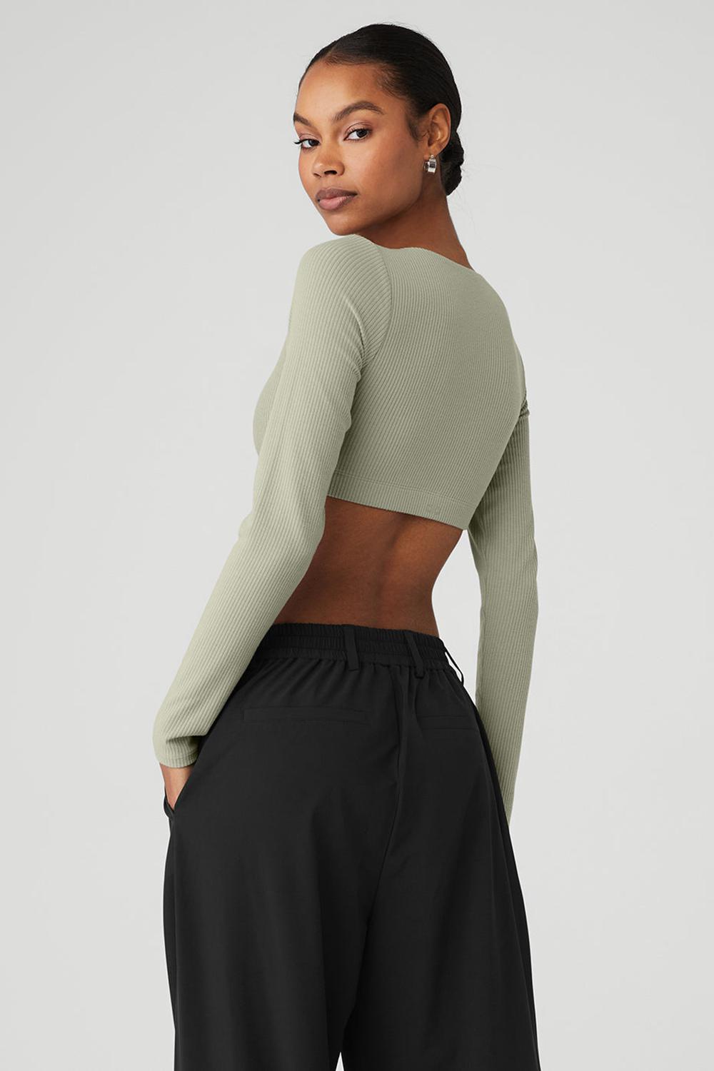 Sujetador Deportivo Alo Yoga Ribbed Defined Long Sleeve Mujer Limestone | España  BQPT-78359