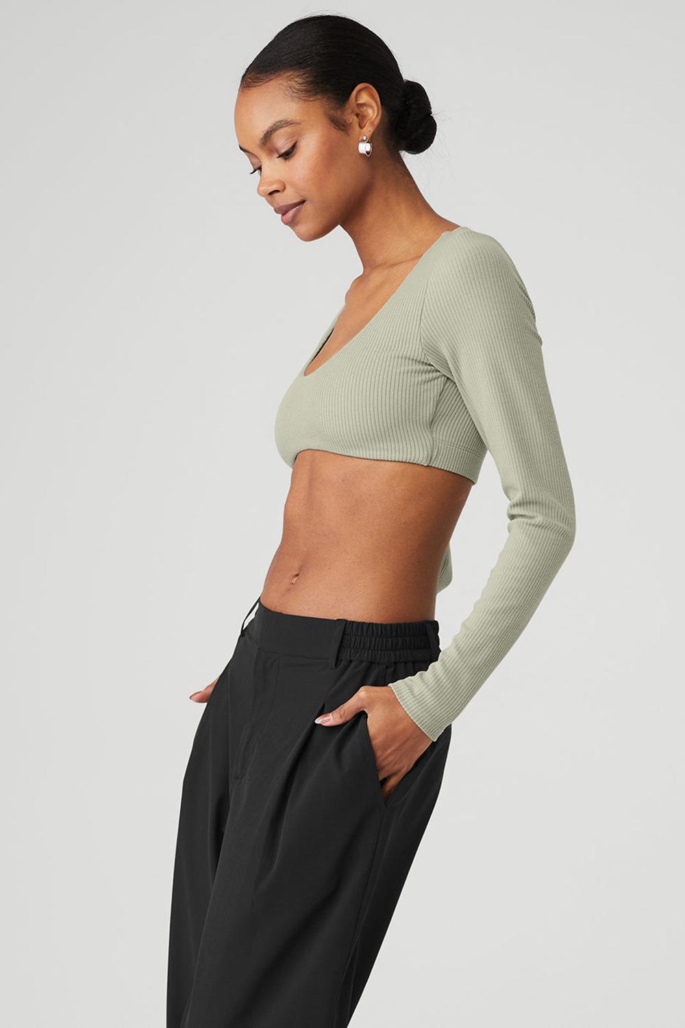 Sujetador Deportivo Alo Yoga Ribbed Defined Long Sleeve Mujer Limestone | España  BQPT-78359