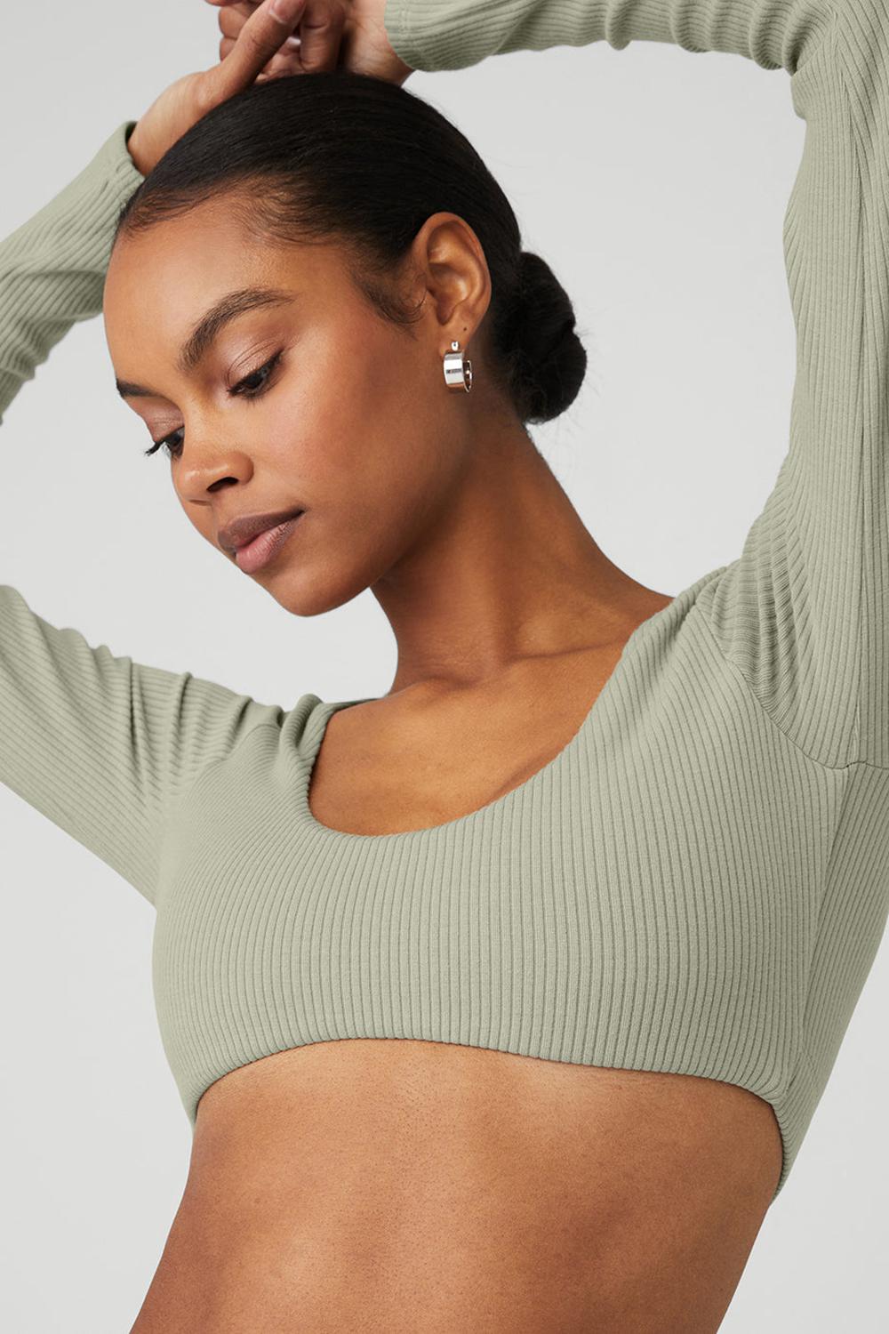 Sujetador Deportivo Alo Yoga Ribbed Defined Long Sleeve Mujer Limestone | España  BQPT-78359