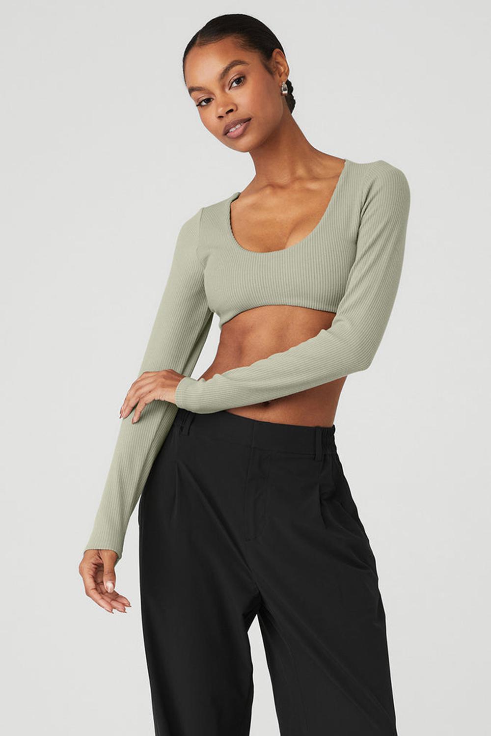 Sujetador Deportivo Alo Yoga Ribbed Defined Long Sleeve Mujer Limestone | España  BQPT-78359