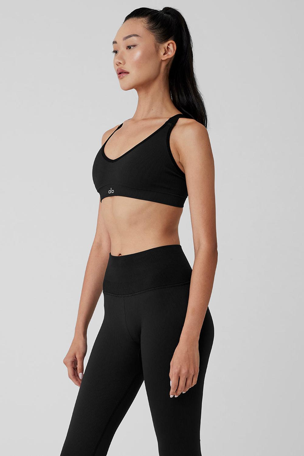 Sujetador Deportivo Alo Yoga Seamless Ribbed Favorite Mujer Negras | España  IFXB-72986