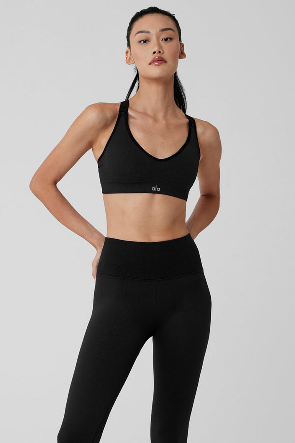 Sujetador Deportivo Alo Yoga Seamless Ribbed Favorite Mujer Negras | España  IFXB-72986