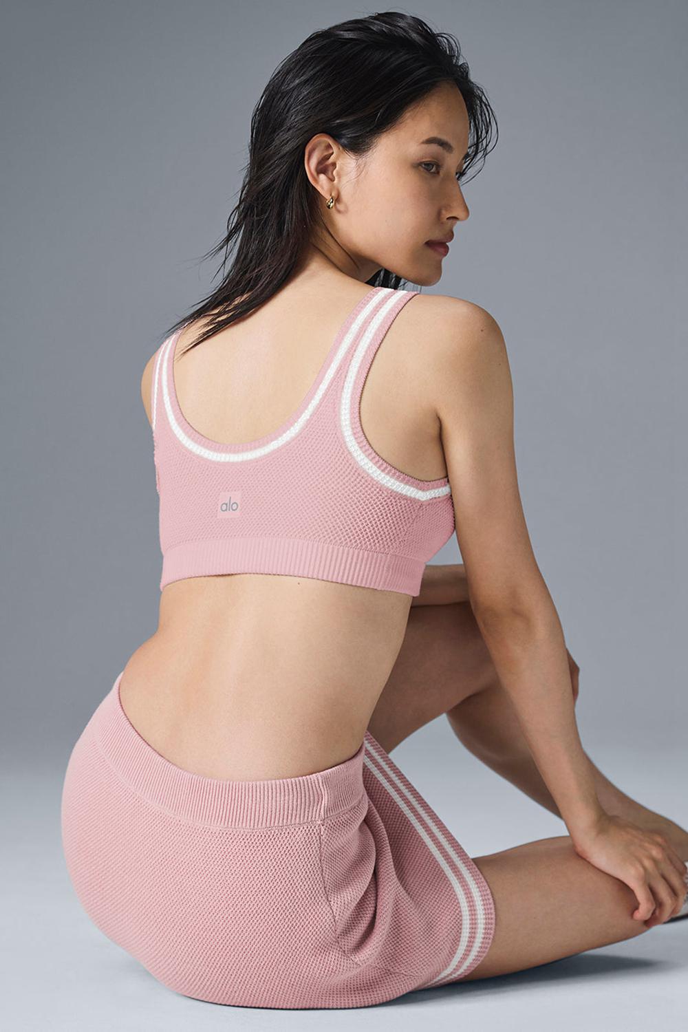 Sujetador Deportivo Alo Yoga Tennis Club Sweater Knit Mujer Rosas Blancas | España  LBMZ-92403