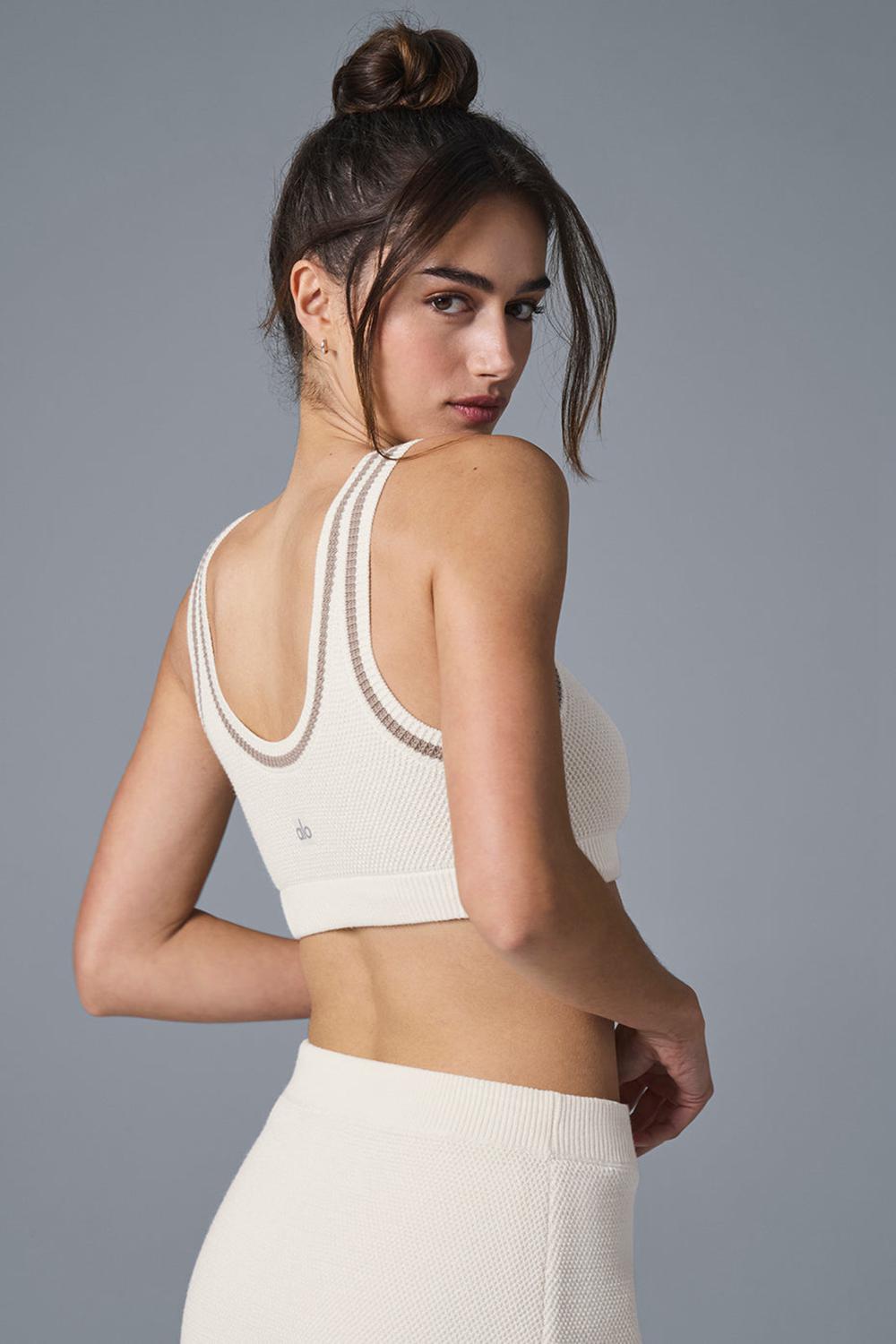 Sujetador Deportivo Alo Yoga Tennis Club Sweater Knit Mujer Ivory / Gravel | España  XYFH-14597