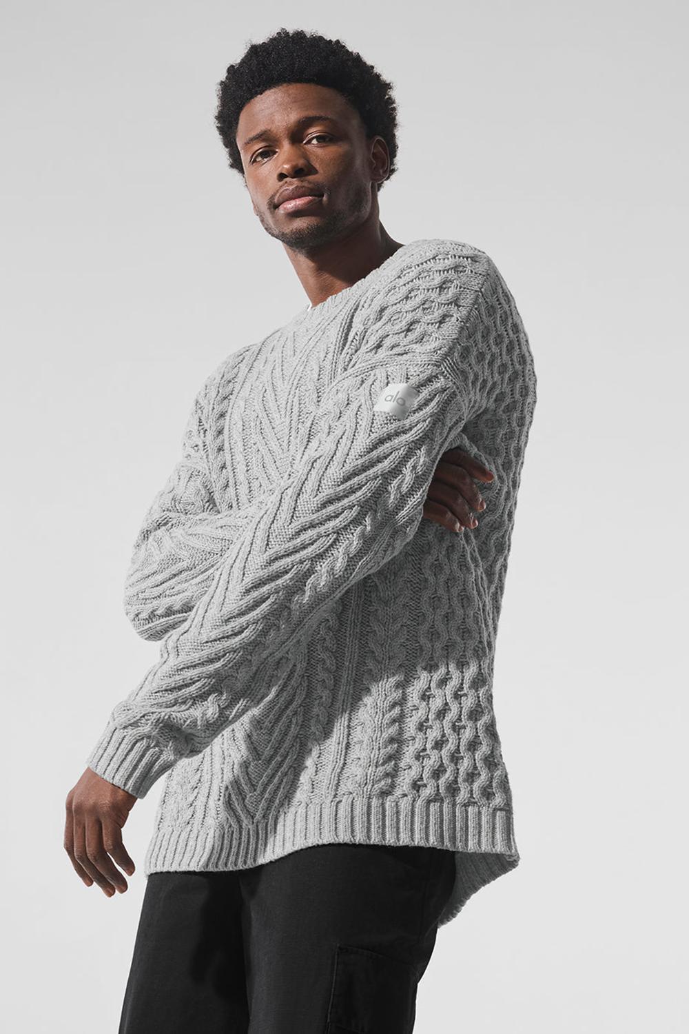 Suéteres Alo Yoga Cable Knit Crew Neck Hombre Gris | España  BYJN-47960