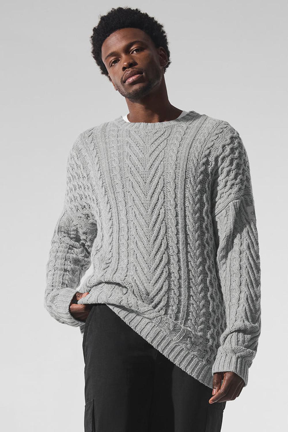 Suéteres Alo Yoga Cable Knit Crew Neck Hombre Gris | España  BYJN-47960
