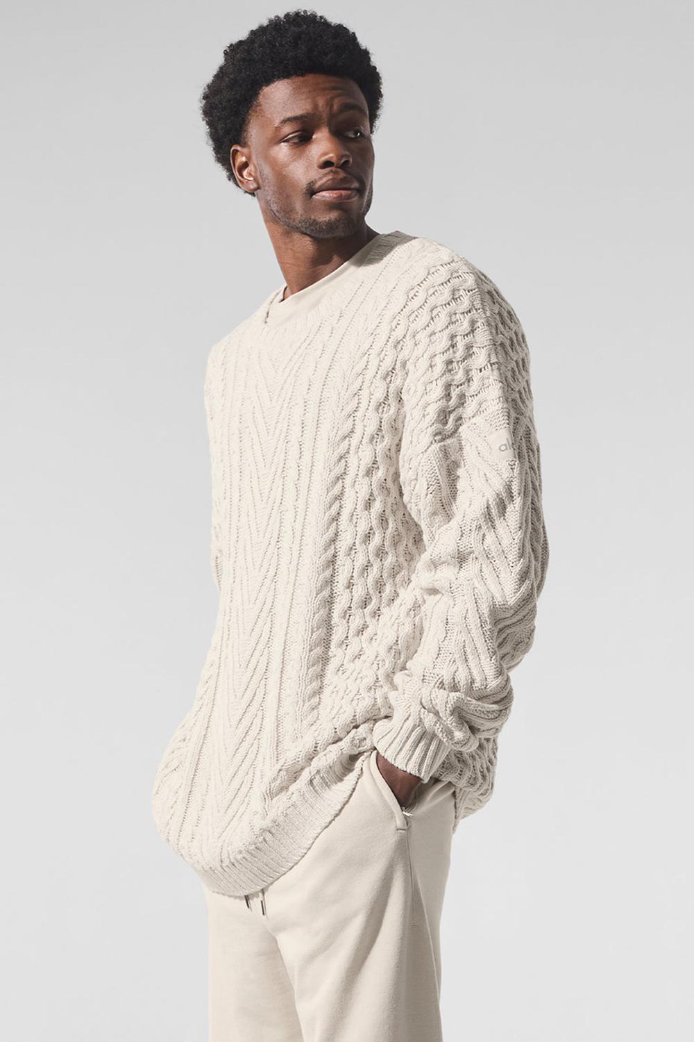 Suéteres Alo Yoga Cable Knit Crew Neck Hombre Bone | España  NBZG-62854