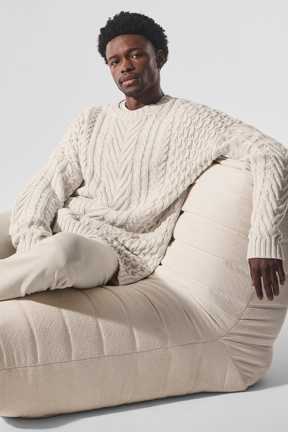 Suéteres Alo Yoga Cable Knit Crew Neck Hombre Bone | España  NBZG-62854
