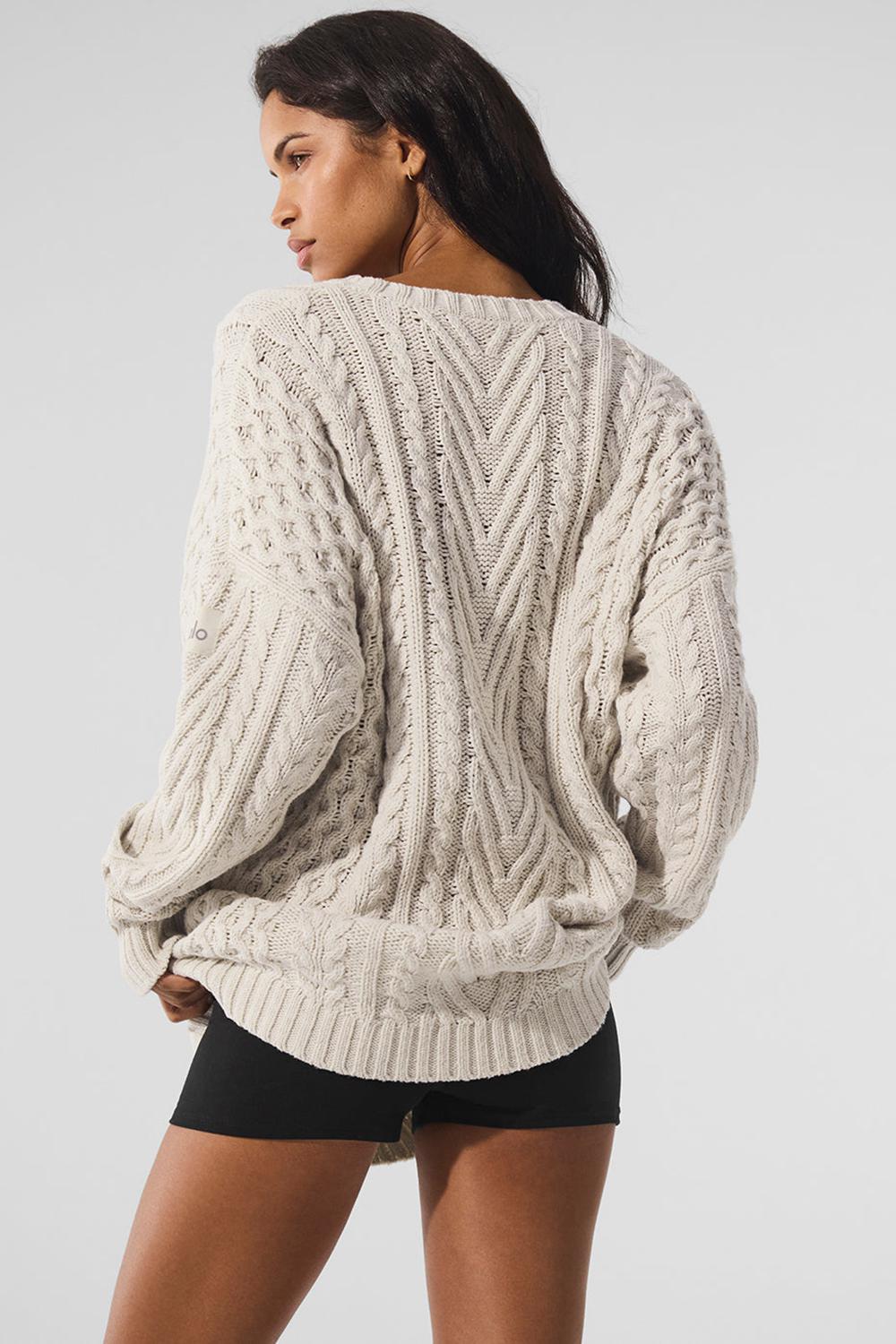 Suéteres Alo Yoga Cable Knit Crew Neck Mujer Bone | España  KVQJ-43076