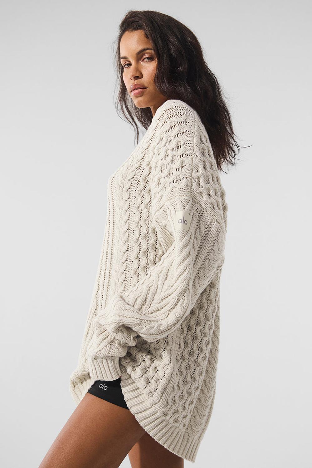 Suéteres Alo Yoga Cable Knit Crew Neck Mujer Bone | España  KVQJ-43076