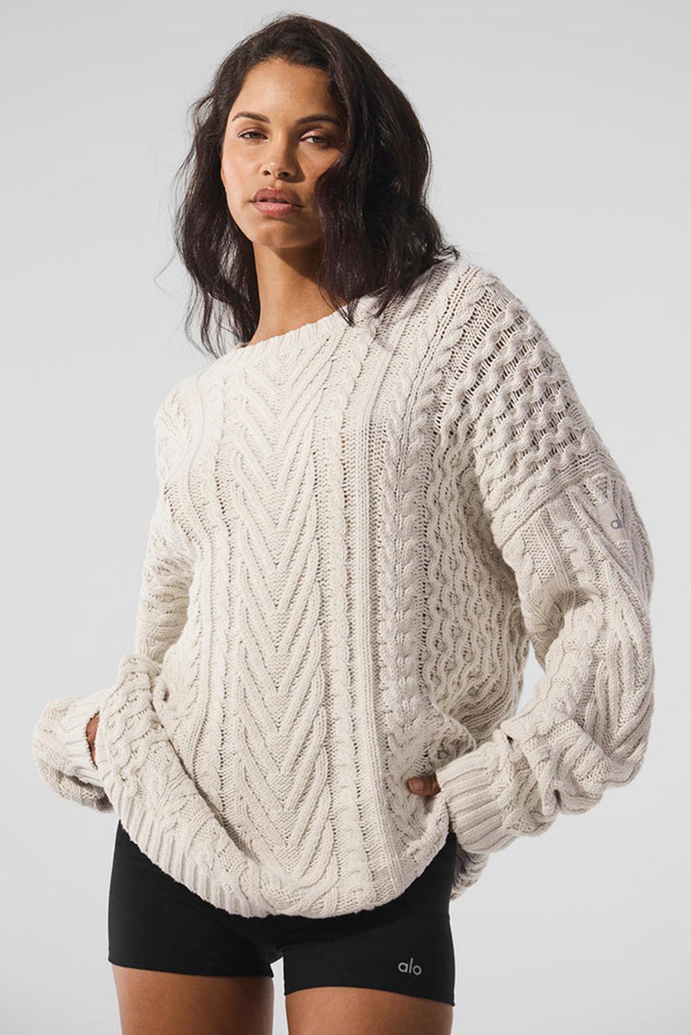 Suéteres Alo Yoga Cable Knit Crew Neck Mujer Bone | España  KVQJ-43076