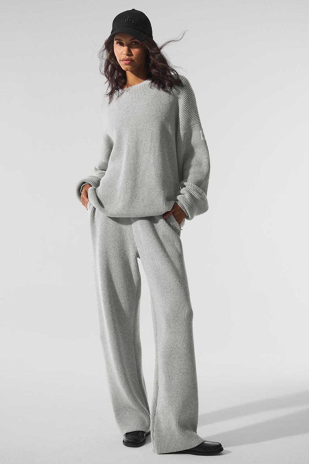 Suéteres Alo Yoga Domain Rib Knit Crew Mujer Gris | España  CPJF-57210