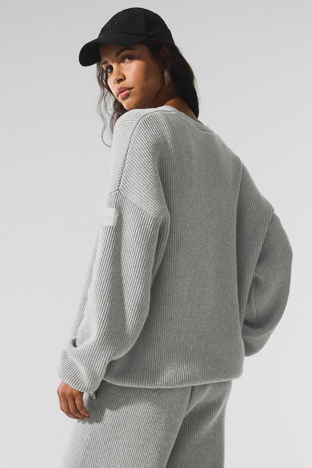 Suéteres Alo Yoga Domain Rib Knit Crew Mujer Gris | España  CPJF-57210