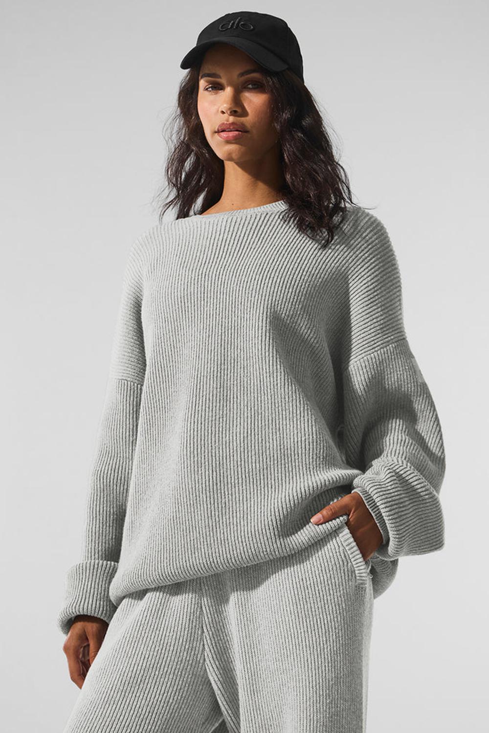 Suéteres Alo Yoga Domain Rib Knit Crew Mujer Gris | España  CPJF-57210